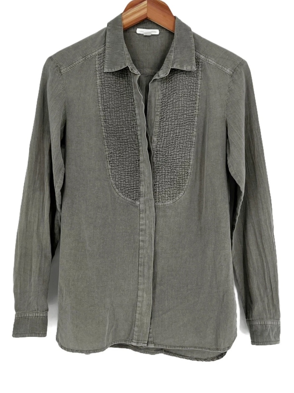 JAMES PERSE GRAY COTTON GAUZE TUXEDO SHIRT SIZE 1 SMALL